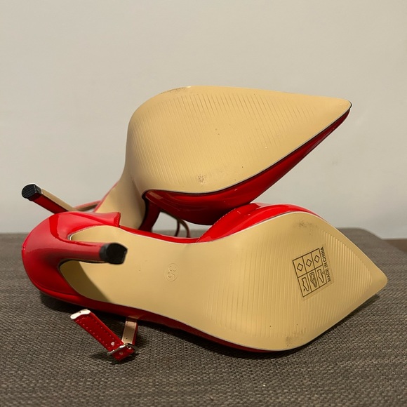 Red Patent Pumps w/ Wrap Around Ankle Strap - Picture 6 of 8